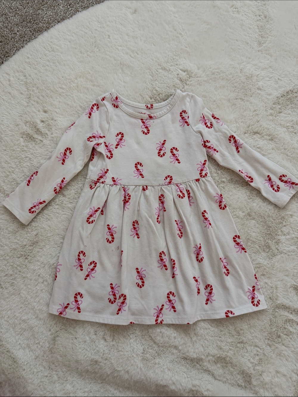 Long Sleeve Candy Cane Print Dress